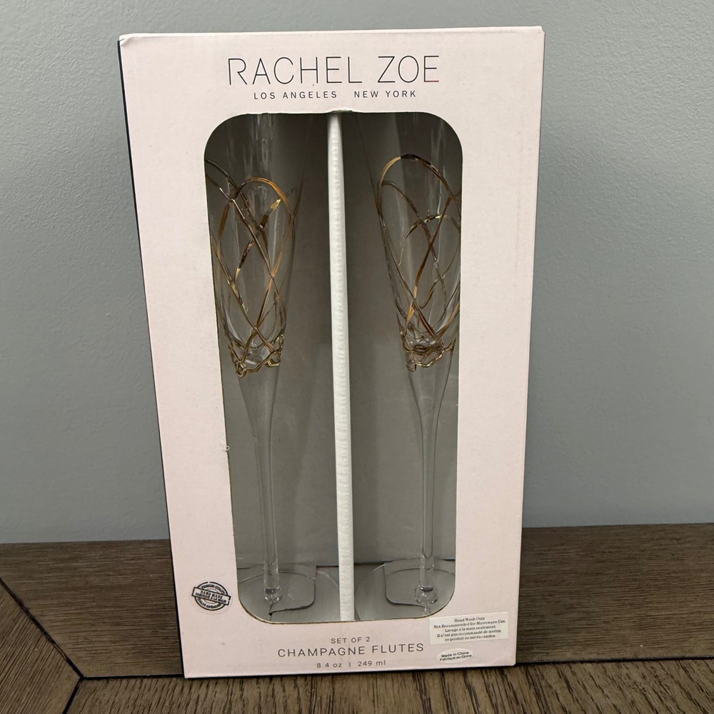 Rachel Zoe Gold design champagne flutes for Wedding or Anniversary